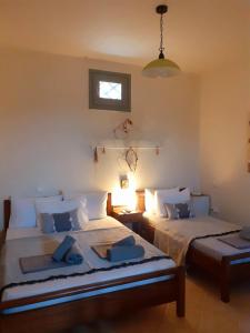 a bedroom with two beds and a window at M. Houses 5 in Agios Romanos