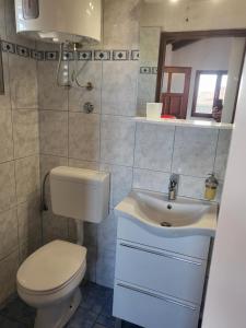 ein Badezimmer mit Toilette und Waschbecken in der Unterkunft Olive and Herb Retreat in Pula + 13 Fotos