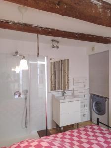 a bathroom with a sink and a shower at La maison du pêcheur in Bouzigues