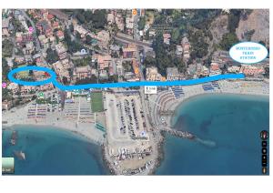 a map of a beach with buildings and water at Affittacamere Lo Scoglio in Monterosso al Mare