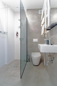 une salle de bains avec douche, toilettes et lavabo dans l'établissement Upper Town Rooms, à Zagreb