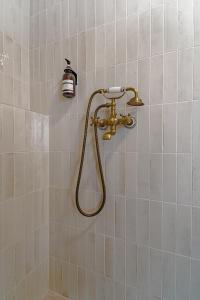 une douche avec un tuyau dans une salle de bain dans l'établissement Upper Town Rooms, à Zagreb 4 autres photos