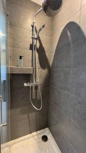 a shower with a shower head in a bathroom at Studio piscine partagée parking securisé in Saint-Yrieix-sur-Charente +8 photos