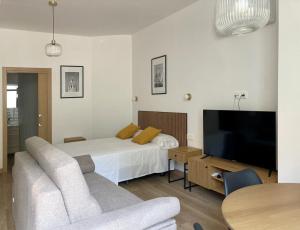 a hotel room with a bed and a tv at Dormavalencia Crónica in Valencia