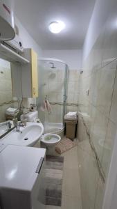 a bathroom with a sink and a toilet and a shower at Lorena Apartment in Šibenik +17 photos