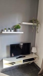 a flat screen tv sitting on top of a entertainment center at Studio Villa Monica in Vallauris