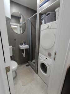 une salle de bains avec lave-linge et toilettes dans l'établissement Pesacka Zona Apartment, à Novi Pazar