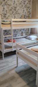 two bunk beds in a room with a wall at Cztery Kąty in Drawno