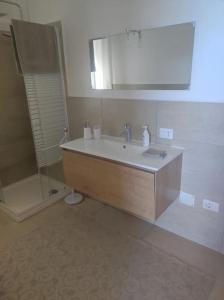 a bathroom with a sink and a mirror and a shower at Mono Lu Lioni in Lu Lioni