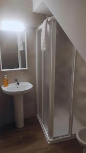 a bathroom with a shower and a sink at Abuela Maruja in Cazorla