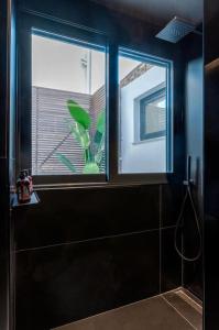 a bathroom with a window with a plant in it at Perth Luxury Living, Athens in Athens
