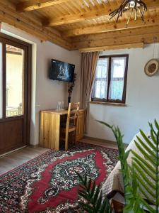 Televízia a/alebo spoločenská miestnosť v ubytovaní Rustic Lodge Plitvice