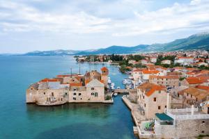an aerial view of a town on the water at Apartment Žega in Kaštela