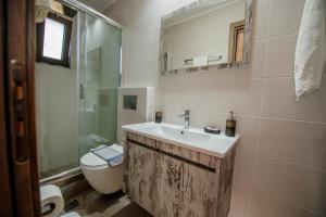 a bathroom with a sink and a toilet and a mirror at Panorama in Elafonisi