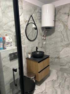 a bathroom with a sink and a mirror at Apartament Emma in Mangalia