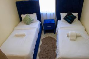 two beds sitting next to each other in a room at Milimani Luxury Apartments - J1 in Nakuru +19 photos
