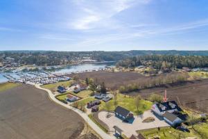 an aerial view of a harbor with a marina at Villa Valberg in Sarpsborg