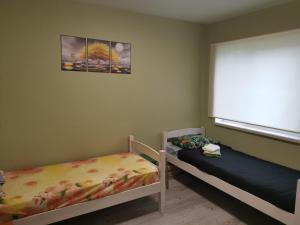 a bedroom with two beds and a window at Peipsi Mehikoorma korter in Mehikoorma