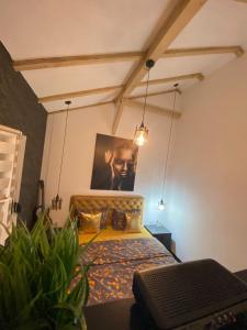 a bedroom with a bed with a painting on the wall at Kuća za odmor MERLIN HOUSE in Vrnjačka Banja +98 photos