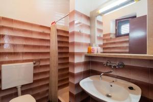 a bathroom with a sink and a toilet and a mirror at Apartments with parking space Splitska, Brac - 2867 in Splitska +13 photos