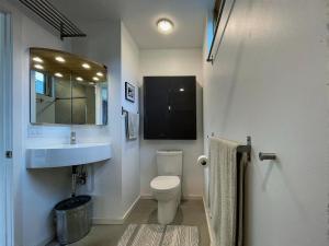 een badkamer met een wastafel, een toilet en een spiegel bij Stunning Modern Apartment, One Of A Kind! in Bozeman