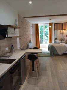 ディジョンにあるCité de la Gastronomieのキッチン、リビングルーム(ベッドルーム内のベッド付)