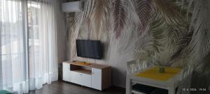 a living room with a tv on a wall at CENTAR CEPERKOVIC in Vrnjačka Banja