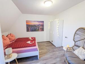 Postel nebo postele na pokoji v ubytování B6 - Urlaubsmagie - Inmitten der Sächsischen Schweiz mit Balkon mit Ausblick auf die Sandsteine