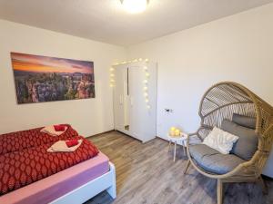 Postel nebo postele na pokoji v ubytování B6 - Urlaubsmagie - Inmitten der Sächsischen Schweiz mit Balkon mit Ausblick auf die Sandsteine