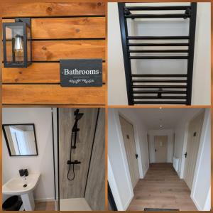 a collage of four pictures of a bathroom at Tomnauld Farm in Pitlochry +16 photos
