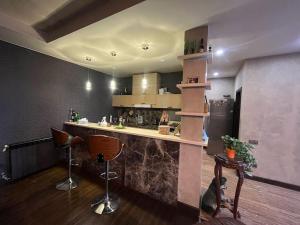a kitchen with a counter and a refrigerator at Retro Villa in Batumi