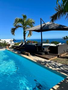 圣勒VILLA POINTE DES CHATEAUX VUE IMPRENABLE的可以看到海景的游泳池