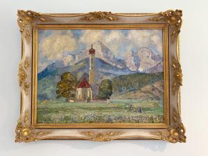 a painting of a lighthouse in a field at Villa Fantasia Budget Boutique Hotel in Füssen