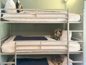 a bunk bed room with three bunk beds at Villa Fantasia Budget Boutique Hotel in Füssen