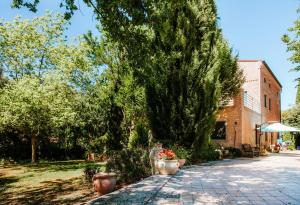 drzewo i kwiaty w doniczkach na chodniku w obiekcie Italian Experience-Villa Millefiori w mieście Porto San Giorgio