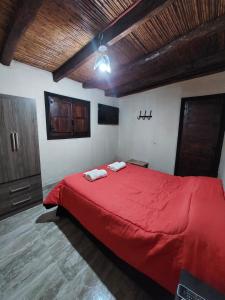 Un dormitorio con una cama roja en una habitación. en Bodega y Alojamiento Don Vega 2, en Tinogasta