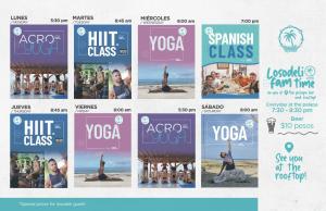 a collage of photos of a woman doing yoga on the beach at Casa Losodeli & Coworking- Adults Only in Puerto Escondido
