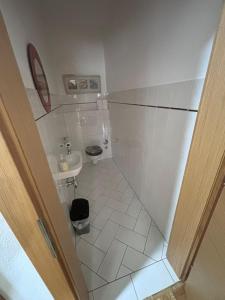 a small bathroom with a toilet and a sink at Romy in Deutschlandsberg +14 photos