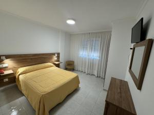 ein Schlafzimmer mit einem Bett und einem Fernseher in der Unterkunft Hotel HERMIDA 5000 in Vilanova de Arousa + 7 Fotos