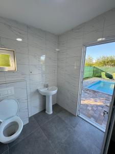 a bathroom with a toilet and a sink and a pool at Crystal pool in Bihać