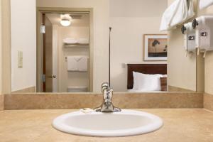 uma casa de banho com um lavatório e um espelho em Grande Cache Inn & Suites em Grande Cache