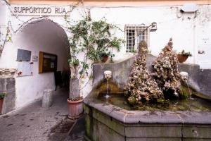 a fountain with two christmas trees in front of a building at Amalfi Luxury House in Amalfi