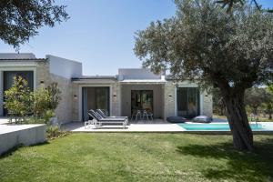 a villa with a swimming pool and a yard at Astrum Luxury Suites in Vourvourou