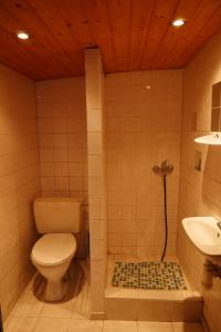 un bagno con un water e un lavandino di Chata Lesní Vyhlídka a Splzov