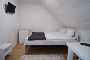 a bedroom with a white bed in a attic at Edelweiss New 2026 Солотвино in Solotvyno