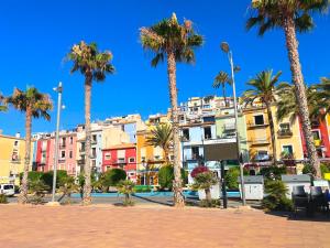 a group of palm trees and buildings in a city at Sol y Mar Villajoyosa in Villajoyosa +16 photos