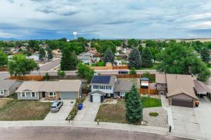 an aerial view of a residential neighborhood with houses at Victory Mountain Cheyenne Zoo Parks Workspace in Colorado Springs