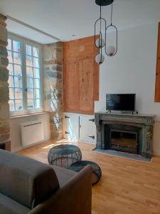 a living room with a couch and a fireplace at Le relax max in Le Puy-en-Velay