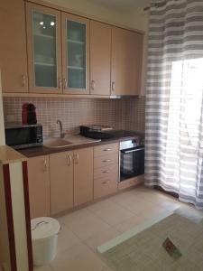 ネア・ペラモスにあるA & G Apartmentのシンクと電子レンジ付きのキッチン