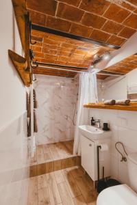 a bathroom with a toilet and a sink at Dom Pod Orzechem in Łapczyca